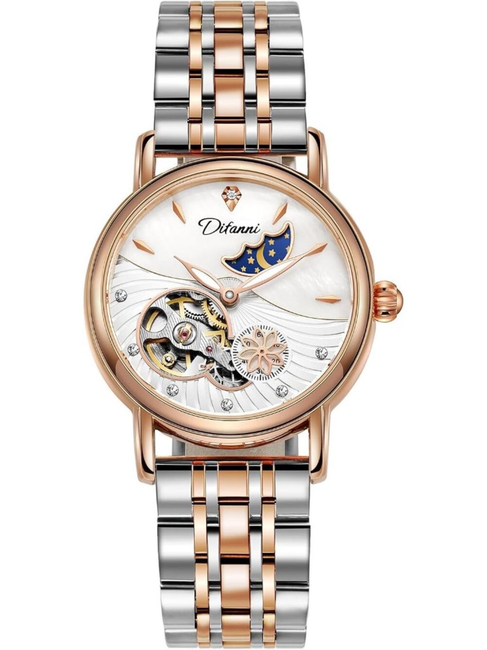 Women's White Luxury Elegant Automatic Mechanical Stainless Steel Wrist Watch